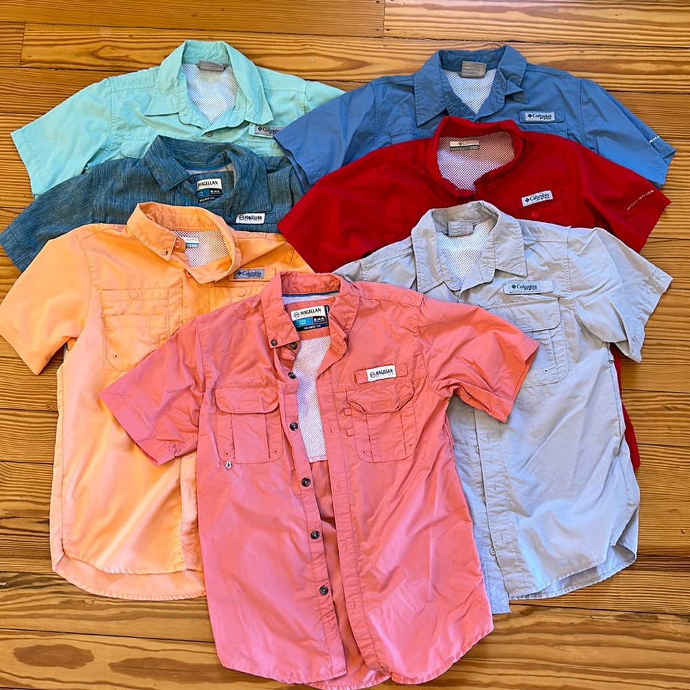 Boys lot of Columbia and Magellan shirts. Size Medium (10-12).